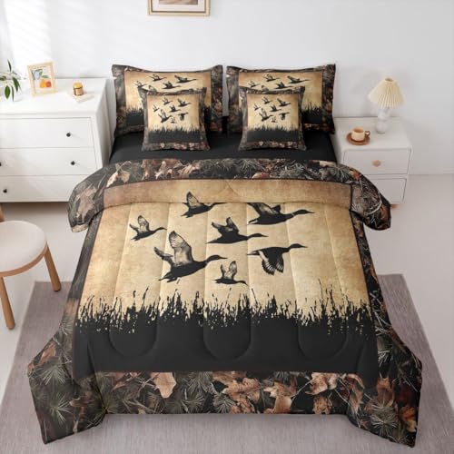 Erosebridal 7 Piece Duck Camo Bedding Set Queen Size Bed in A Bag Rustic Hunting Comforter Set with Sheets for Boys Teen Men Hunter Country Farmhouse Bed Sets Camouflage Wild Animal Room Decor