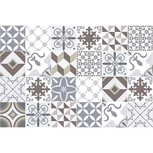 Ambiance Sticker Self-Adhesive Decorative Wall Decal Cement Tile for Bathroom and Kitchen Ornements D??licats - Pack of 24 Stickers of 15 x 15 cm