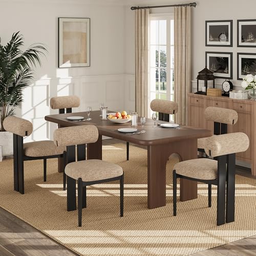 Dining Chairs Set of 6, Dining Room Chairs Upholstered Chenille Fabric, Wooden Kitchen Chairs with Padded Seat & Solid Wood Frame, Modern Accent Chairs for Living Room Bedroom Restaurant,Camel