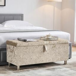 Vida Designs Valencia Storage Ottoman, Fabric in Champagne Velvet, 100x40x44cm - Storage Ottoman with Lift-Up Lid, Ideal for Toys, Bedding & Footstool Use - UKFR Certified