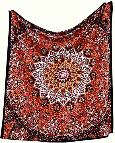 Popular Handicrafts Hippie Kaleidoscopic Star Intricate Floral Design Indian Tapestry 84X90 Inches,(215Cmsx230Cms) Red Black
