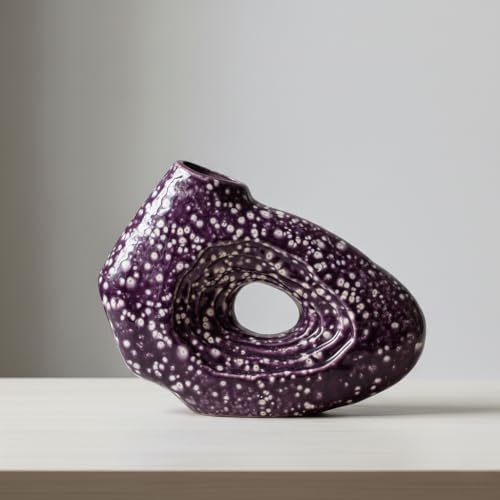 Sunddo Purple Ceramic Vase for Home Decor, 7 Inch Small Modern Flower Vase, Unique Decorative Vase for Flowers, Living Room, Bedroom, Centerpiece Table, Office Desk, Bookshelf Decor