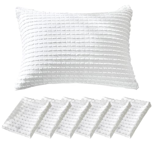 WARMDERN White Pillow Covers King Pillow Cases Soft Microfiber Pillow Cases Set of 6 Boho Textured Pillowcase with Envelope Closure(White, King, 6 Pack)