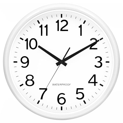 Caysie 16 Inch Sealed Large Outdoor Clock Waterproof, Silent Non-Ticking Battery Operated Quality Quartz Wall Clocks for Patio, Pool, Garden, Home (White)