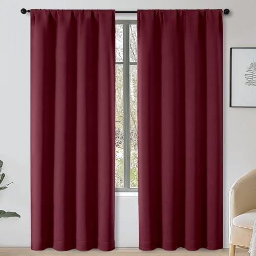 OWENIE Sally Burgundy Room Darkening Curtains for Bedroom Living Room 72 Inch Length 2 Panels Set, Privacy Thermal Insulated Rod Pocket Window Curtains for Patio French Front Door, W40 x L72 Inch