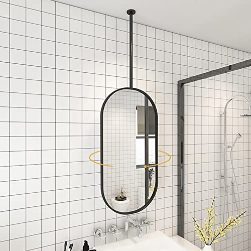 ORULA Wall Mounted Mirrors for Bathroom,Oval Bathroom Mirror,Suspended Mirror with Metal Frame Modern Nordic Vertical or Hotel Horizontal Hanging Mirrors (20 * 27.5 * 23.6 inch, Black)