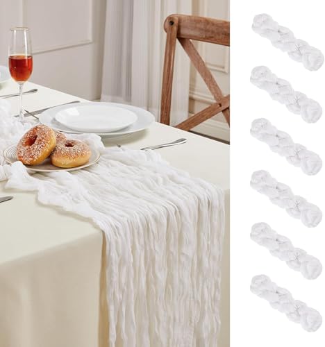 AGIRL 6 Pack White Cheesecloth Table Runner 10FT Long Boho Gauze Table Runner Rustic Sheer Runner for Wedding Bridal Baby Shower Birthday Party Table Decor Thanksgiving Christmas Decorations
