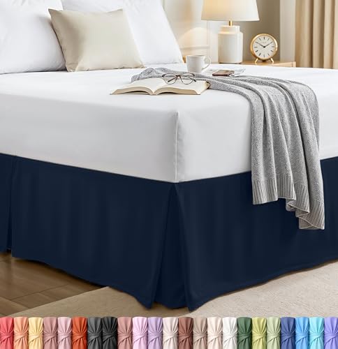 Utopia Bedding Full Bed Skirt - Soft Quadruple Pleated Ruffle - Easy Fit with 16 Inch Tailored Drop - Hotel Quality, Shrinkage and Fade Resistant (Full, Navy)