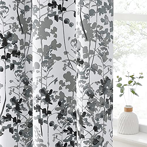 KGORGE Grey Blackout Curtains - Energy Saving Eco-Friendly Privacy Window Shades Classic Floral Pattern for Bedroom Living Room Dining Study Room, Grey, W 52 x L 84, 2 Panels
