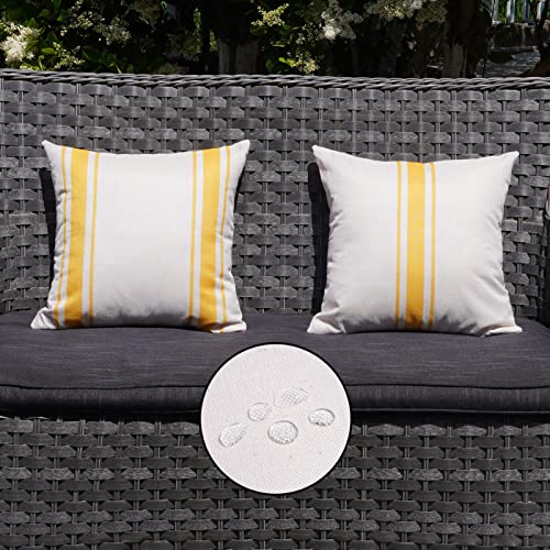ONWAY Outdoor Pillow Covers Waterproof 16x16 Set of 2 Decorative Linen Throw Pillow Cover Beige and Yellow Striped Outdoor Pillows for Patio Furniture