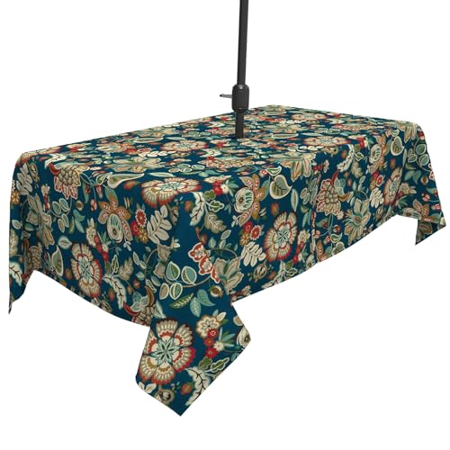 TWLEAR Outdoor Tablecloth 60x84 inch, Rectangle Table Cloth with Umbrella Hole and Zipper, Patio Table Covers for Spring, Summer, Party, Backyard, Picnic, BBQs,Peacock Blue