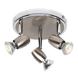 Palermo Modern 3 Way Light Ceiling Adjustable GU10 Round Plate Spotlight in a Chrome and Satin Chrome Finish