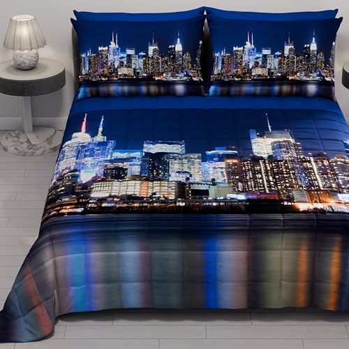 PETTI Artigiani Italiani - Summer Single Bedspread 170 x 260 cm 100 g/m² Double Face, Spring Single Bed Quilt, Lightweight Quilt, New York, 100% Made in Italy
