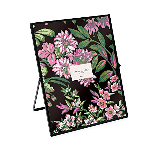 Laura Ashley 8x10 Black Flat Metal Picture Frame (Vertical) with Pull-Out Easel Stand, Made for Tabletop, Counterspace, Shelf and Desk (8x10, Black)