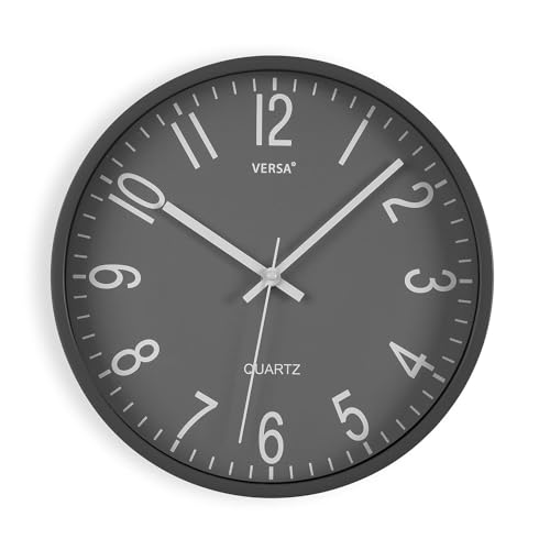 Versa Raven Silent and Decorative Wall Clock, for Kitchen, Living Room or Dining Room - Easy to Read, Measurements (H x L x W) 30 x 4.3 x 30 cm, Polypropylene, Gray