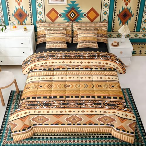 Erosebridal White Brown Aztec Southwestern Comforter Set Queen Size 7 Pieces - Cowboy Farmhouse Bed in A Bag Tribal Bohemian Bed Set Cowgirl Adults Bedding