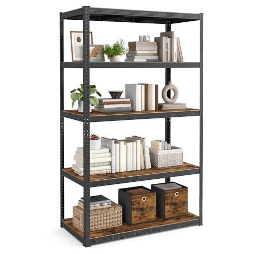 SONGMICS Shelving Unit, 60 x 120 x 200 cm, 750 kg Load Capacity (150 kg per Shelf), Industrial, Adjustable Storage Shelves, for Living Room, Kitchen, Garage, Black and Rustic Brown GLR060B11