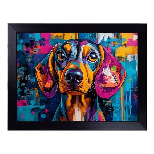 Lap Tray with Bean Bag Cushion, Dachshund Dog - Handmade in the UK, Raised Wooden Edge, Padded Cushion, Heat-Resistant Wipe-Clean Surface, for Meals, Laptops and Crafts