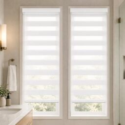 VOUNOT® Set of 2 Day and Night Blinds No Drill, Zebra Roller Blinds for Windows, Double Layer Translucent and Blackout Fabric, Easy Installation Window Shades, White, 50 x 150 cm