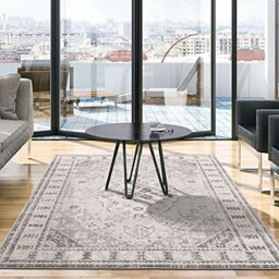 THE RUGS AREA RUG LIVING ROOM BEDROOM LARGE SMALL VINTAGE SOFT SHORT PILE BORDERED CLASSIC ORIENTAL DESIGN TRADITIONAL MOROCCAN BOHO CARPET - LARGE 160X230 CM, GREY ORIENTAL DESIGN