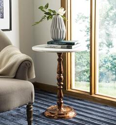 SAFAVIEH Modern Accent Table with Wooden, in Antique Copper and White, 50 X 50 X 60.96