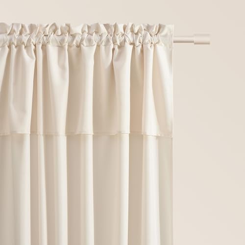 ROOM99 Mia Curtain with Ruffle Tape, 140 x 250 cm, Width x Height Sliding Curtains, Modern Curtain, Living Room, Bedroom, Light Cream, Pack of 1
