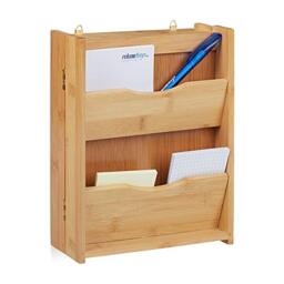 Relaxdays Bamboo Key Cabinet with 6 Hooks, Closes Magnetically, Hanging Key Organiser, HWD: 26x20x9cm, Natural