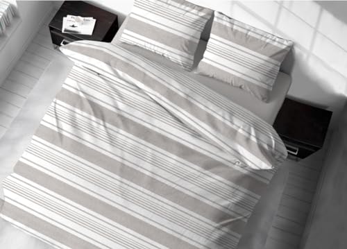 LINEN WEB Duvet Cover 100% Cotton, Duvet Cover Striped Pattern, Beige