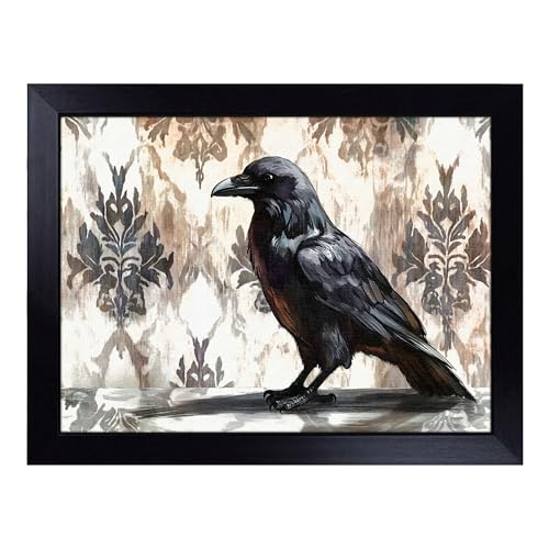 Lap Tray with Bean Bag Cushion, Raven Art - Handmade in the UK, Raised Wooden Edge, Padded Cushion, Heat-Resistant Wipe-Clean Surface, for Meals, Laptops and Crafts