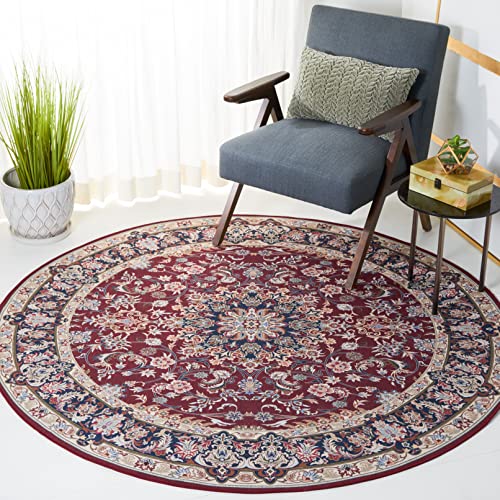 Safavieh Traditional Rug Ideal for High Traffic Areas - Machine Washable and Non Slip - Tucson Collection, Short Pile, in Red and Navy, 183 X 183 cm