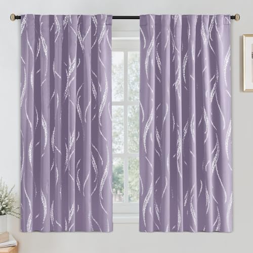 Yakamok Room Darkening Curtains 63 Inches Long 2 Panels for Living Room Thermal Insulated Blackout Drapes with Dots Silver for Bedroom, Back Tab Top (52W x 63L Inch, Set of 2, Lilac)