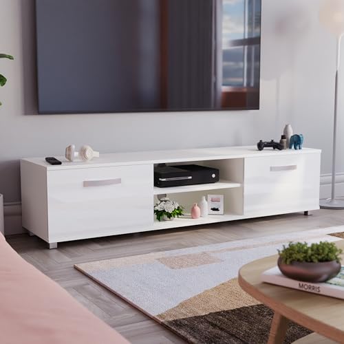 Vida Designs Cosmo TV Unit 2 Door Modern Gloss Matte MDF Living Room Cabinet Media Stand Furniture White 160cm