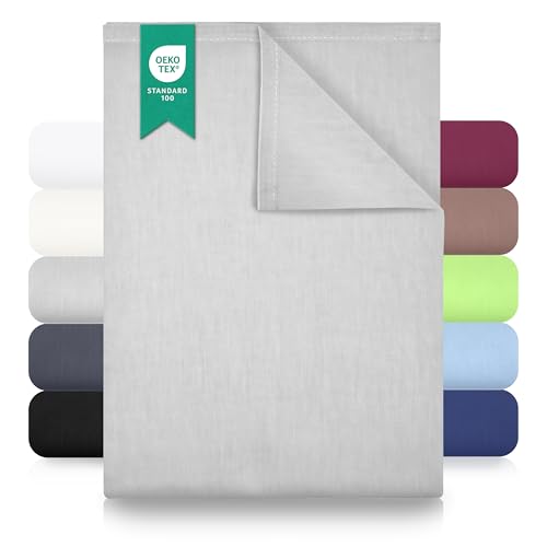 GREEN MARK Textilien Classic Flat Sheet Cotton - 100% Cotton Flat Sheet, No Elastic, Soft, Breathable, Easy Care – Silver Grey – 240 x 275 cm