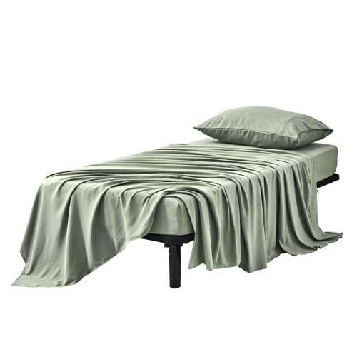 Kingnex RV Bunk Sheets Set for Narrow Twin Bed Soft Brushed 1800 Microfiber 3 Piece Bedding Set Includes 1 Cot Size Fitted Sheet 1 Flat Sheet 1 Pillowcase Cot Sage