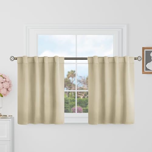 BGment Beige Room Darkening Curtains 30 Inch Length for Half Windows- 34 x 30 inch Panels Rod Pocket and Back Tab Thermal Insulated Blackout Curtains for Small Windows/Cafe Room, 2 Panels, Beige