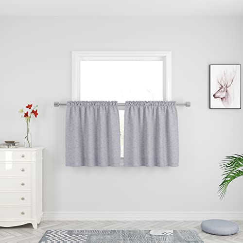 UPOPO Tier Curtains Grey 24 inch Length Kitchen Over Sink Linen Textured Privacy Cafe Curtains Caravan Short Bathroom Small Basement Half Window Curtain Bedroom Living Room 2 Panels Rod Pocket