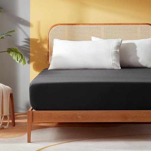 SONIVE Fitted Sheet 90 x 200 cm, Soft Bed Sheet, Brushed Jersey Polyester, up to 30 cm Mattress Height, Oeko Tex Standard 100, Black