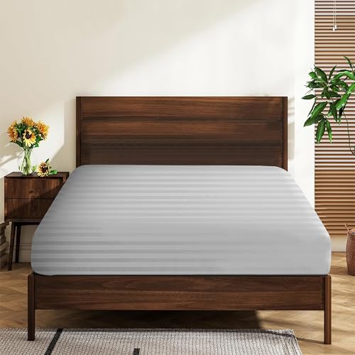 "Twin XL Size 100% Egyptian Cotton Fitted Sheet, 600 Thread Count 16"" Deep Pocket, Ultra-Soft Hotel Luxury, Durable, Breathable and Comfy Bottom Sheet (1 Pack Twin XL Fitted Sheet, Gray)"