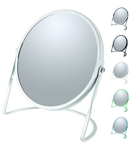Spirella Collection Akira Standing Mirror for Vanity or Bathroom 18.4 x 10.5 x 18.4 (Reversible: 100% and x5 Magnification), Steel, White