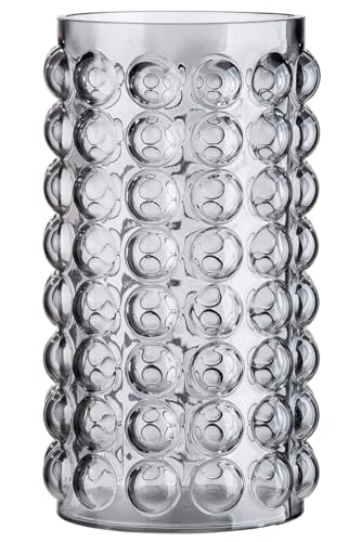 GILDE Decorative Glass Vase – Flower Vase Lantern Made of Glass – with Round Nubs – Modern Decoration Gift Birthday Gift – Colour: Grey Height 28 cm
