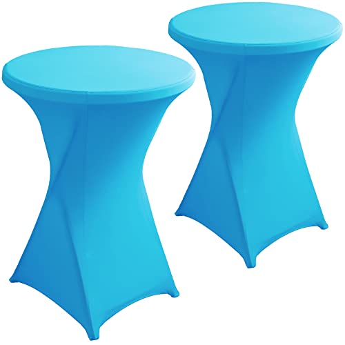 Jusmate 2 Pack Steel Blue Spandex Cocktail Table Covers 32x43 Inch, Stretch Round Cocktail Tablecloth, Fitted Highboy Table Cover Cloth for Wedding, Party, Banquet, Event, Restaurant