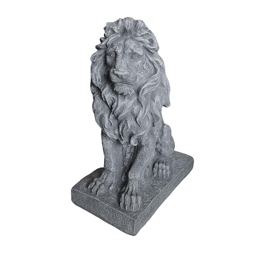 Relaxdays Lion Figurine, with Base, H x W x D: 38 x 17 x 27 cm, Polyresin, UV-resistant, Weatherproof, Grey