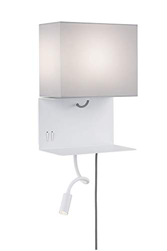 Paulmann 78913 Merani LED Wall luminaire with Shelf incl. 1x2.5 watt Wall-Mounted Reading lamp Grey, White Reading luminaire Metal, Fabric 3000 K E27