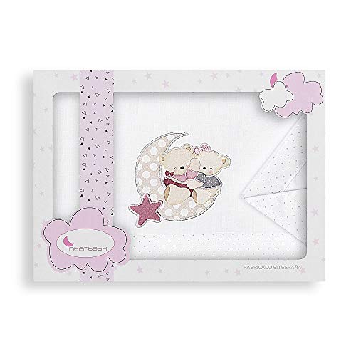 Interbaby - Loving Bear Cot Bed Sheets White Pink