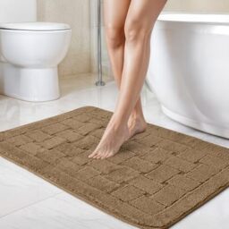 Emma Barclay Orkney - Crosshatch 2 Pc Bath Set in Beige - Mat 45x75cm/ Pedestal 45x45cm