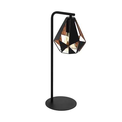 Eglo Carlton 4 Table lamp, 1 Flame Vintage Table lamp, Steel Bedside lamp, Colour: Black, Copper Antique, Socket: E27, incl. Switch