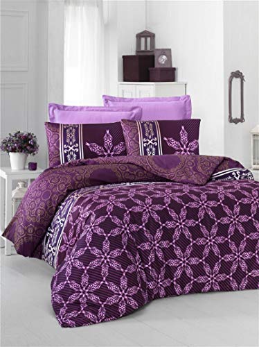 Nuit Des Rêves Luxurious Satin Quilt Cover Set (135 x 200 cm), 100% Cotton, Lilac & White, 210 Thread Count, Machine Washable, Envelope & Button Closure, Elegant Bedding