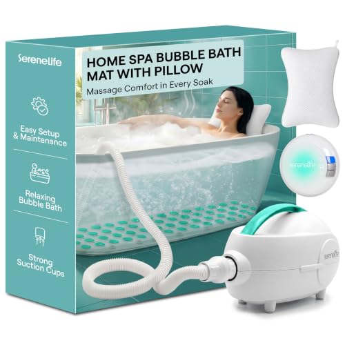 SereneLife Bubble Bath Spa Mat with LED Remote, Bath Jets and Heater