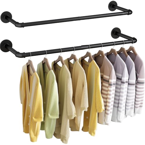 UlSpeed Wall Mounted Clothes Rack 21.06in, Industrial Pipe Wall Mount Clothing Rack, Heavy Duty Iron Garment Racks, Space Saver Multi-purpose Hanging Rod for Laundry Room, Closet Storage, 2 Packs