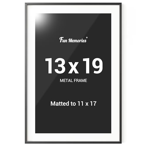 Fun Memories 13x19 inch Metal Picture Frame - 13 x 19 Aluminum Photo Frames - 11x17 Mat - Wall Hook Included - Set of 1 - Black